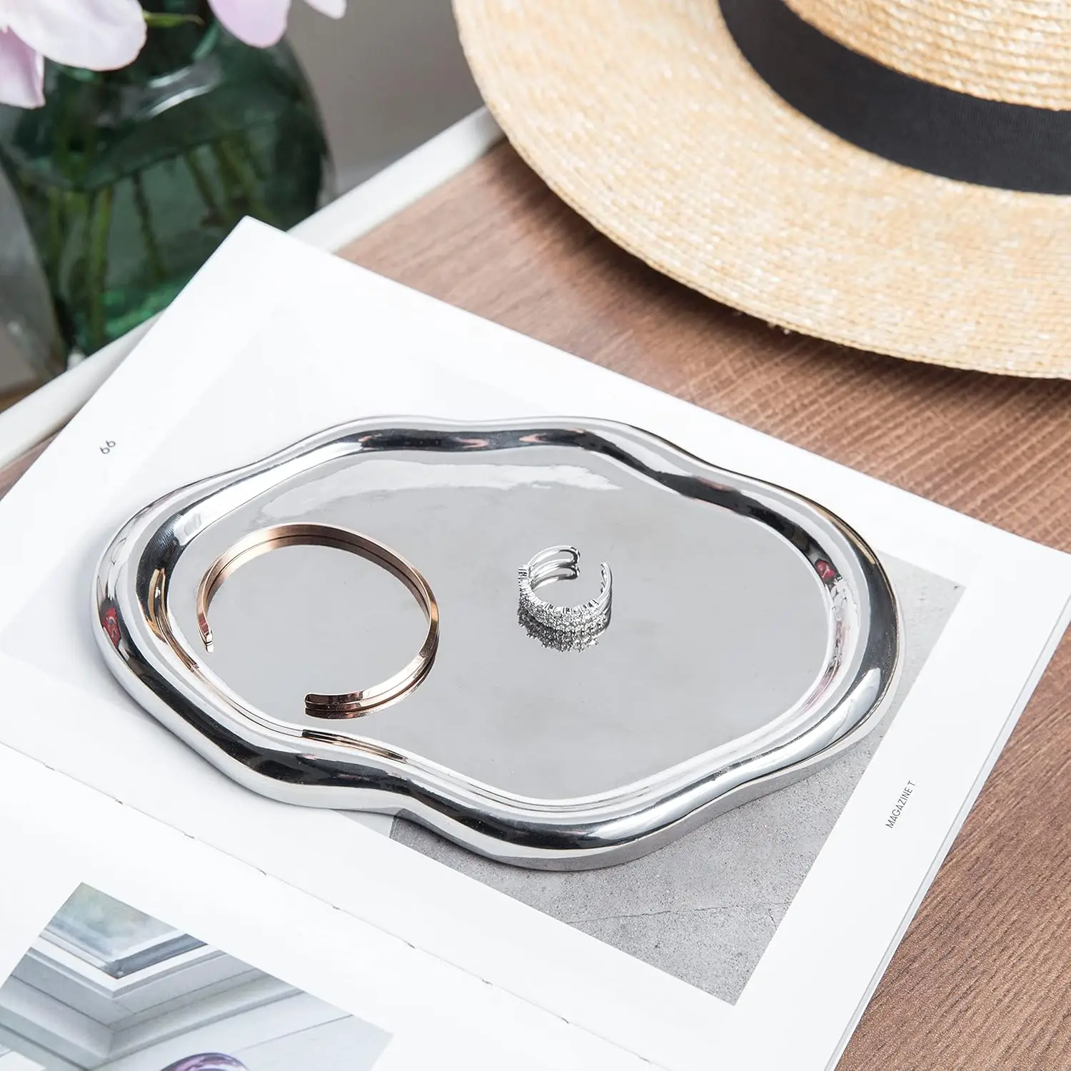 

Керамический поднос для украшений с дизайном в виде облаков, серебряное покрытие, органайзер для колец, серег, ожерелий, подарок для декора дома