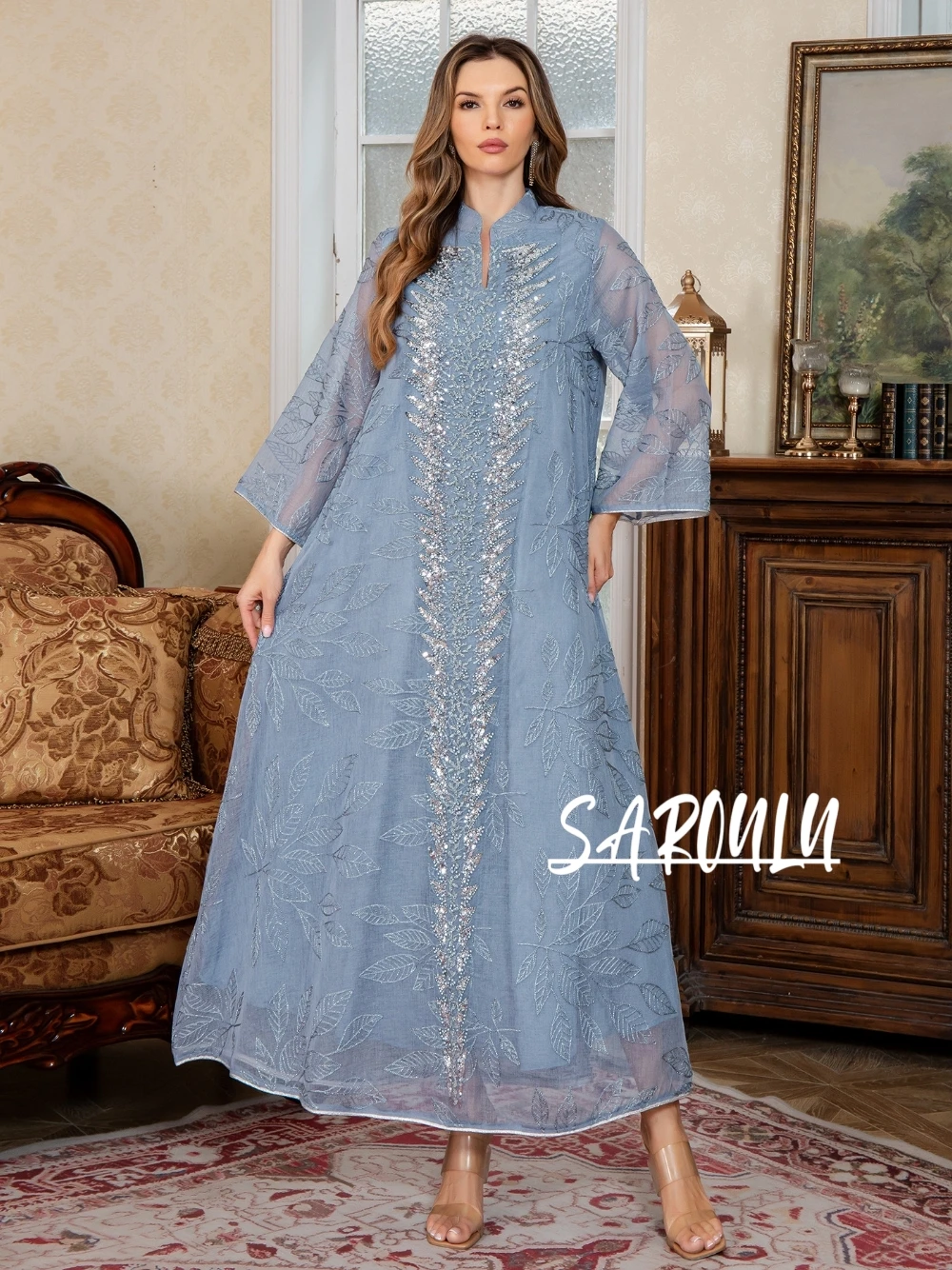 

Hot Sale Saudi Arabia A Line Dazzling Evening Dress Turkey Elegant Formal Party Robe Spring Customized Muslim Lace Prom Gown