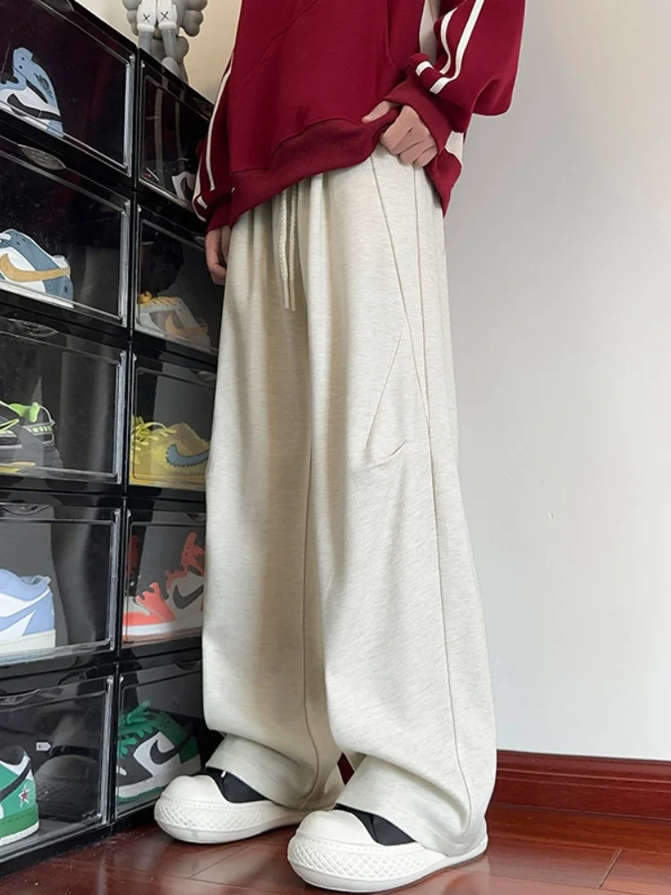 

Men's Woolen Straight Leg Pants Spring Autumn Faion Brand High-End Drapey Fabric Wide Leg Pleated Design Straight Floor-Len...