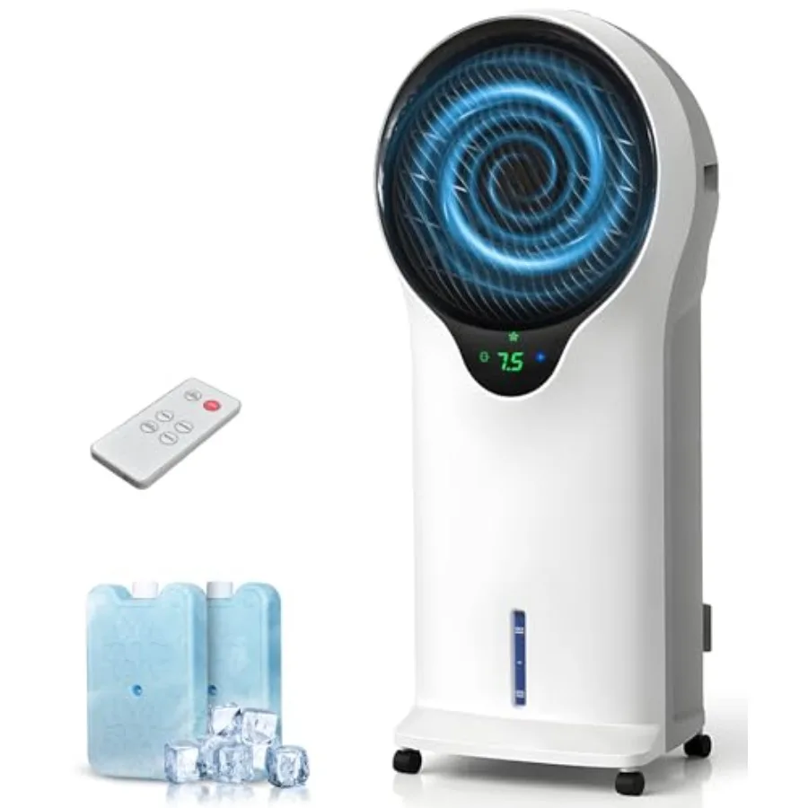 

3-in-1 Evaporative Air Cooler Portable Swamp Cooler with 5.5L Water Tank and 2 Ice Packs 3 Speeds 3 Modes Remote Cooling Fans f