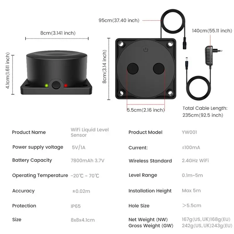 【BRILLIANT 】Tuya Wifi Smart Liquid Wireless مستشعر مستوى الماء/الزيت كاشف عمق خزان التخزين APP أجهزة إنذار المراقبة عن بعد US U #6
