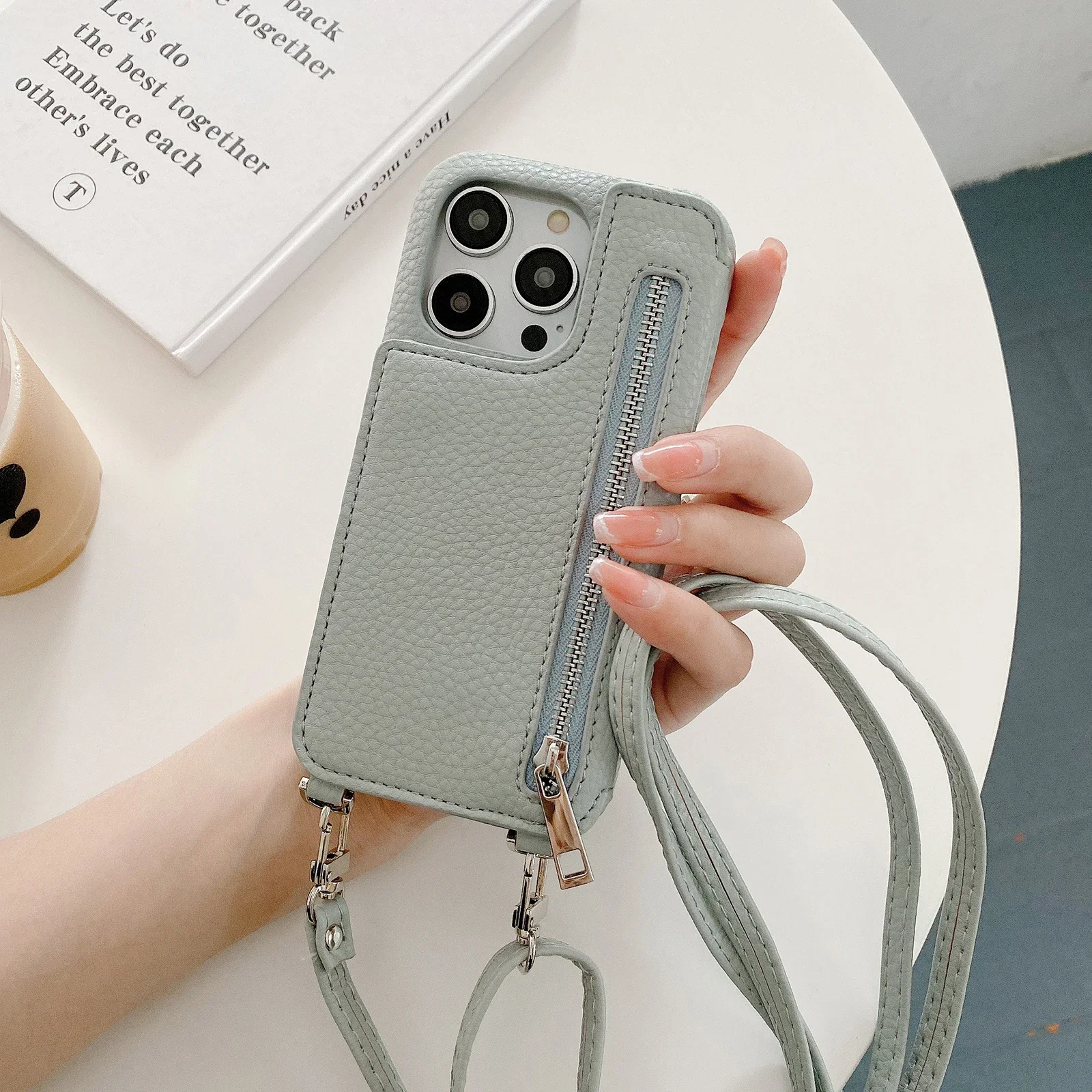 

Crossbody Shoulder Strap Zipper Wallet Leather Case For iPhone 14 15 Pro Max 13 12 11 XS XR 8 7 Plus SE2022 Card Bag Purse Cover