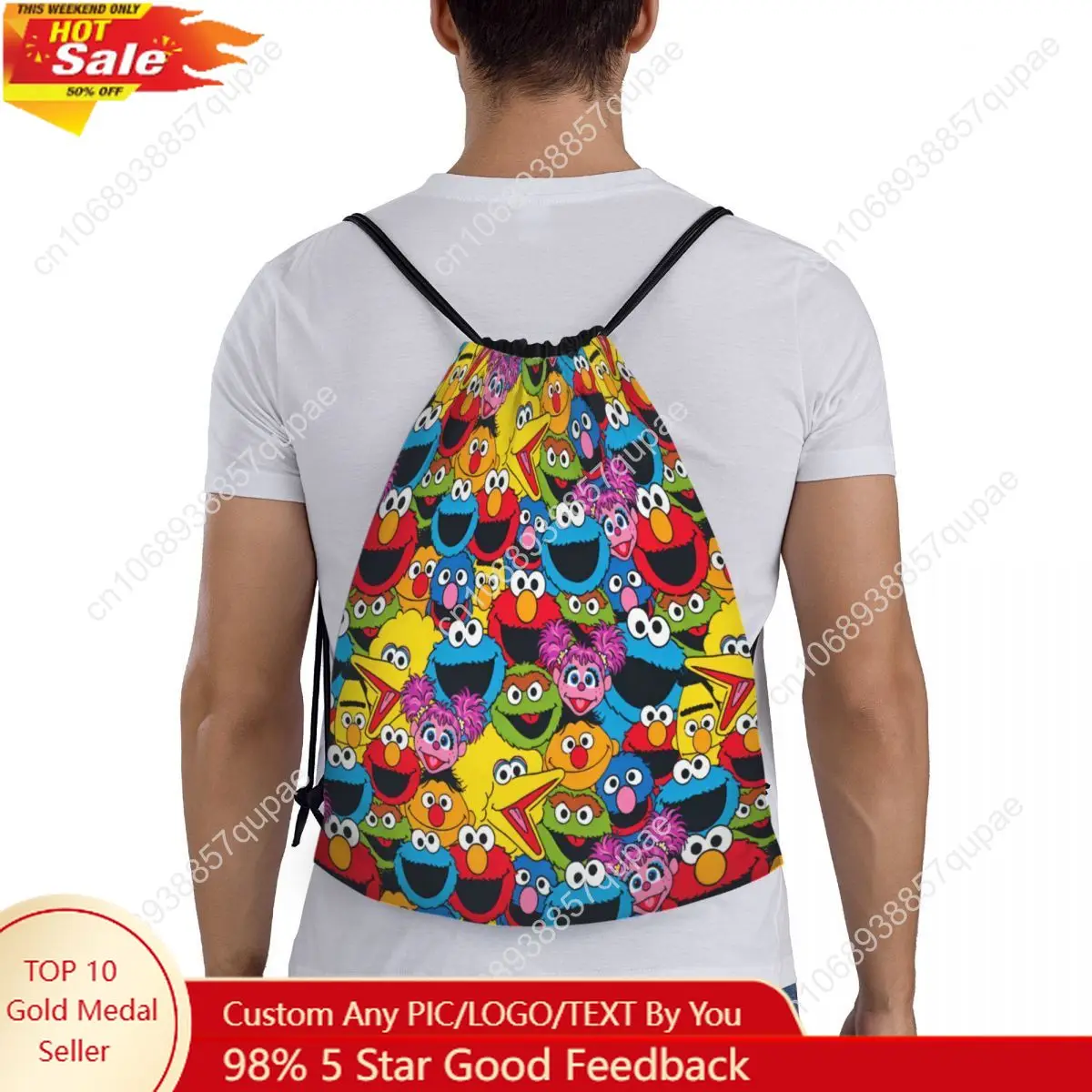 

Sesames Streets Cookies Monsters Cartoon Drawstring Backpack Sports Gym Bag Water Resistant String Sackpack for Hiking