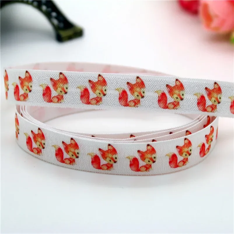 DHK 5/8'' 5yards Fold Elastic FOE lularoe TC2 fox leaf fall printed headband headwear hairband decoration OEM Wholesale C554