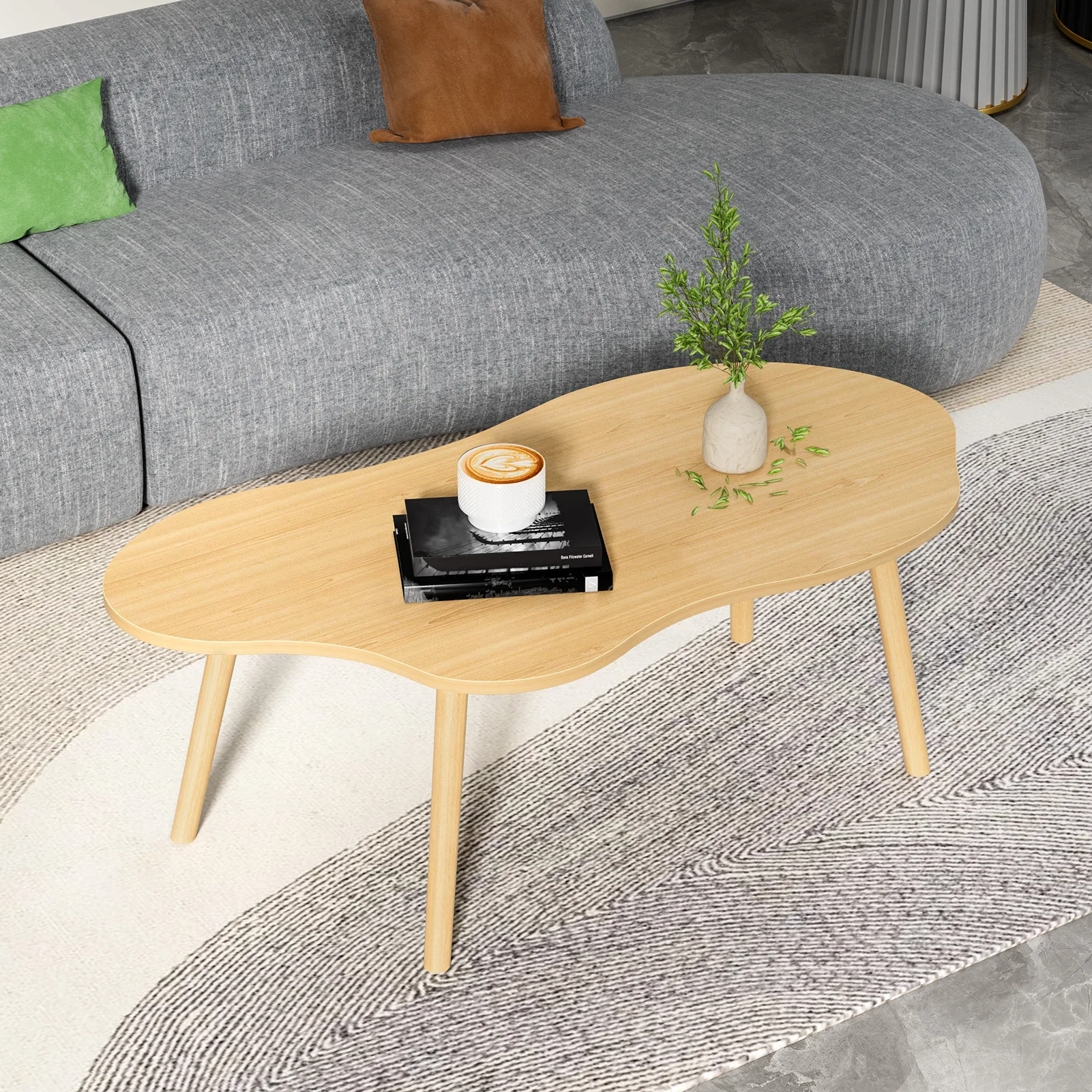 

Wood Texture Coffee Table for Living Room Sofa Side Round Coffee Tea Table Combination Furniture