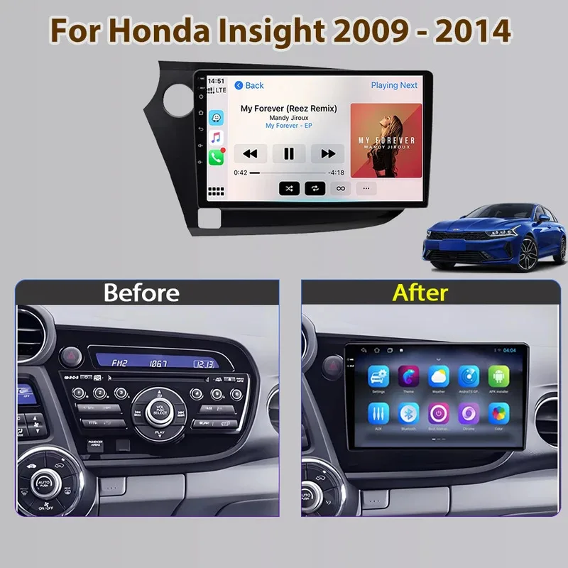 Android For Honda Insight 2009-2014 Car Player Stereo Auto Radio Multimedia GPS Video Navigation Carplay No 2Din DVD Head Unit