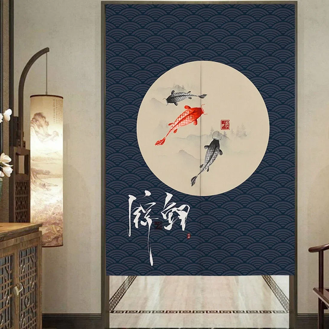 Chinese Koi Japanese Door Fish Curtains Noren Curtains for Kitchen Partition Curtains Living Room Entrance Divider Drapes Decor