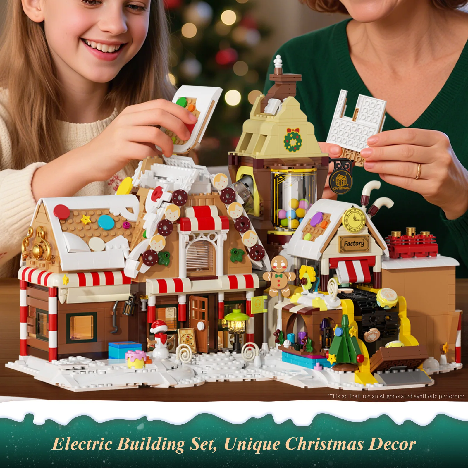MOC New Years Snow Winter Christmas Gingerbread House Building Blocks Set Santa Claus's Cabin Snowman Tree Bricks Idea Toys Gift