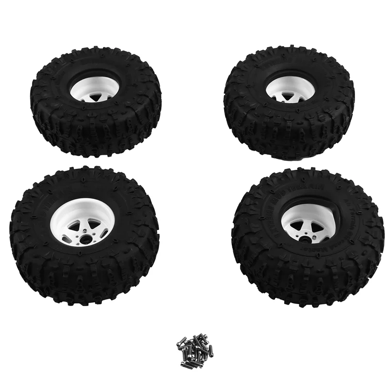 

ABMF-4Pcs 122Mm 1.9 Inch Metal Beadlock Wheel Rim Rubber Tire Set For 1/10 RC Crawler Car TRX4 D90 D110 Axial SCX10
