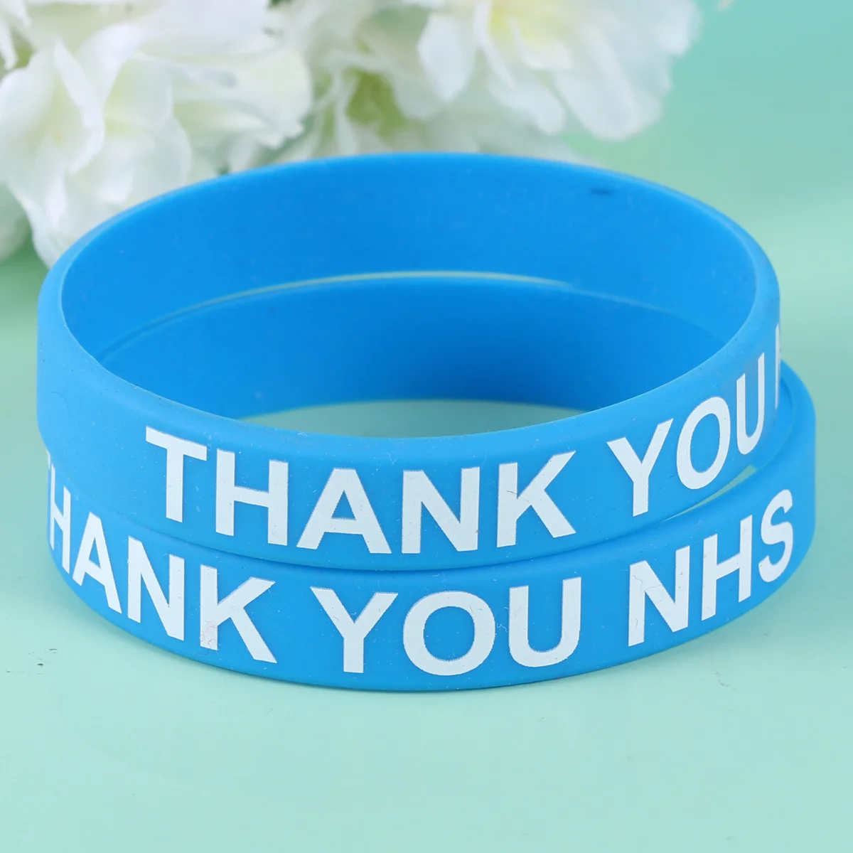 

2Pcs Thank You Silicone Wrist Straps Lightweight Comfortable Fashionable Arm Bands for Men Women Sky Blue Wrist Straps Silicone