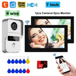 TUYA Wifi Video Doorbell System 1080P Doorphone Door RFID Unlock Camera 7 Inch 2 LCD Touch Screen, Video Intercom Access Control