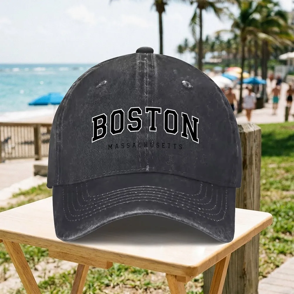 Boston Vintage Washed Baseball Cap Unisex Adjustable Cotton Cap for Outdoor Sports Daily Wear