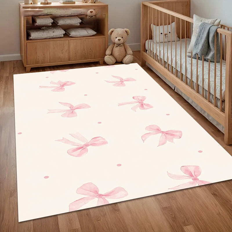 

Watercolor Pink Bow Area Rug Non Slip Soft Floor Carpet for Girls Room Nursery Bedroom Living Room Playroom Entryway Decor
