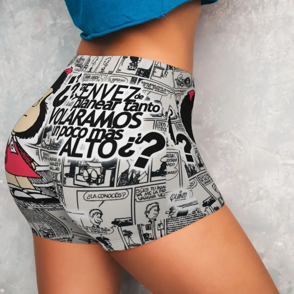 Custom Women\'s Mafalda Cartoon Workout Yoga Shorts Anime Gym Athletic Biker Running Shorts