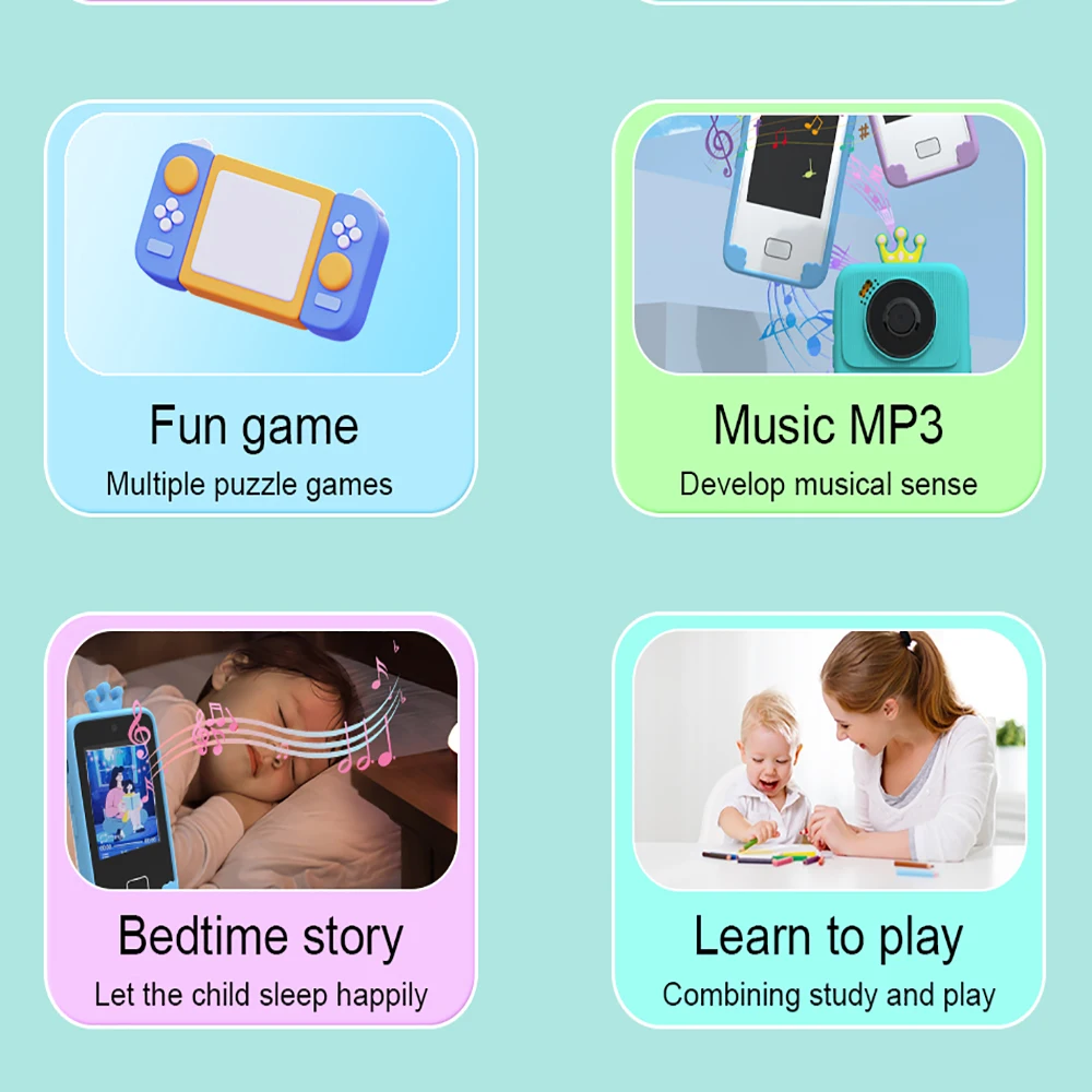 Kids Smart Phone Video Music Player 2.8'' IPS Mini Toy Phone Camera Games Learning Recording Educational Toys Children Gifts