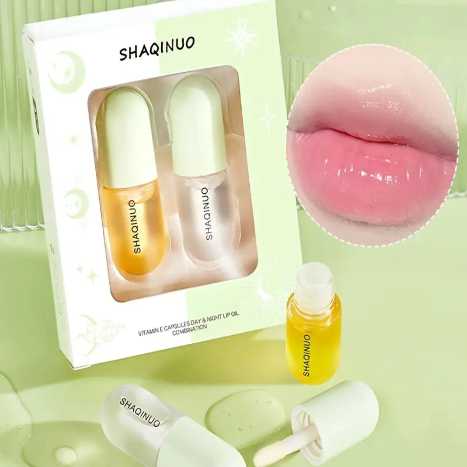 Vitamin E Lip Oil Lip Enhancer Plumper Serum für vollere Lippen – 2 Stück, feuchtigkeitsspendende Lippenmaske zur Reduzierung feiner Linien, wirksamer Tag und