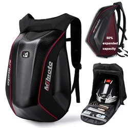 Carbon Fiber Motorcycle Backpack Motocross Helmet Bag Waterproof Motorsport Riding Backpack Expandable Hard Shell Bag Reflective