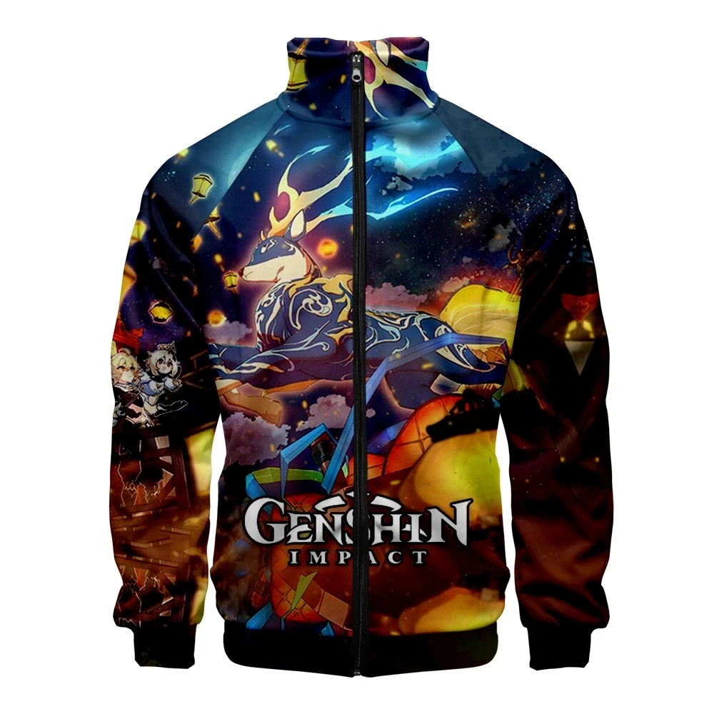 Harajuku Popular Genshin Impact Game 3D Print Zipper Raglan Jacket Windbreaker Men/Boys Comfortable Stand Collar Jackets Coats