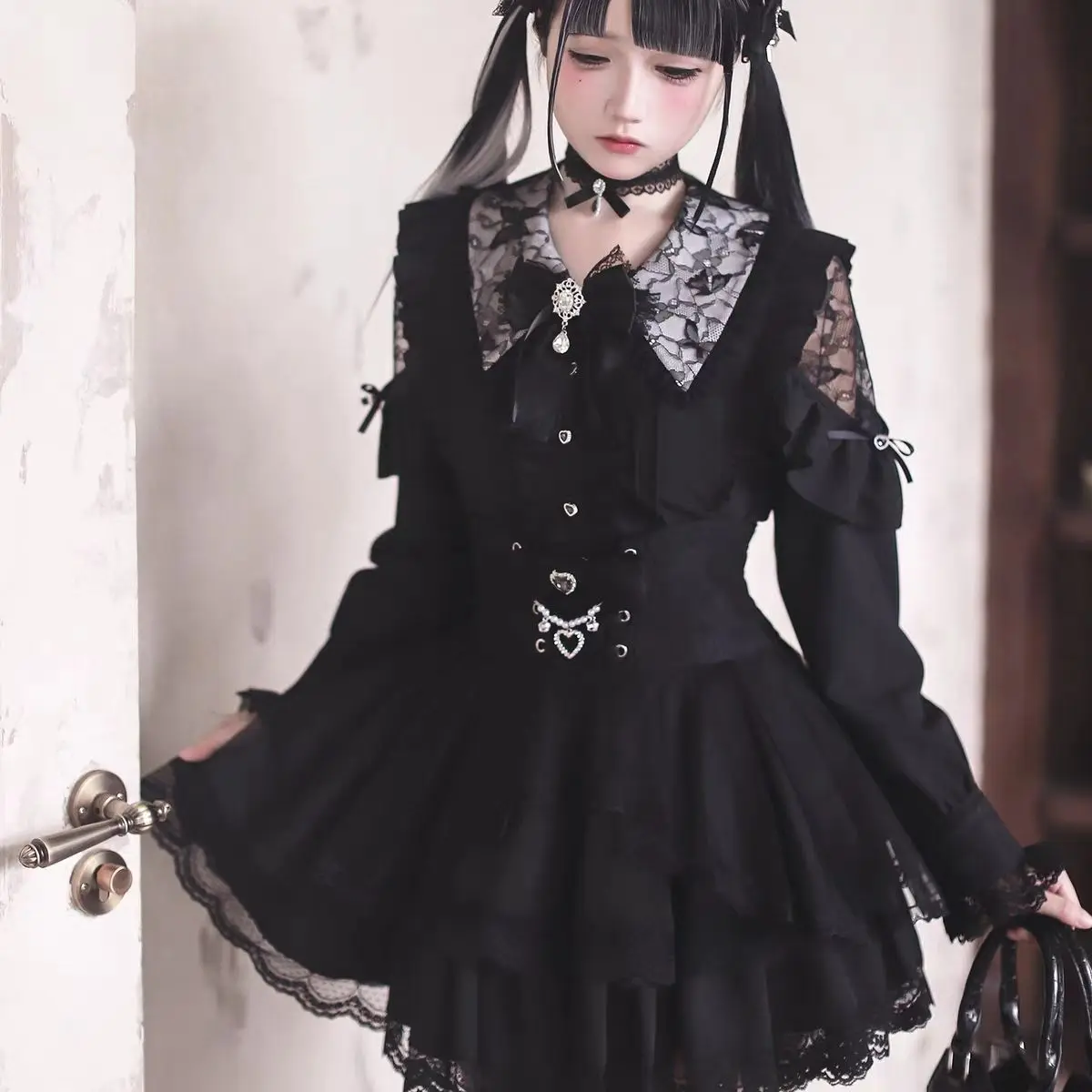 

Комплект Coalfell «Dream Wandering Love Song»: осенний японский субкультурный стиль, элегантная женская рубашка с длинным рукавом и юбка с высокой талией