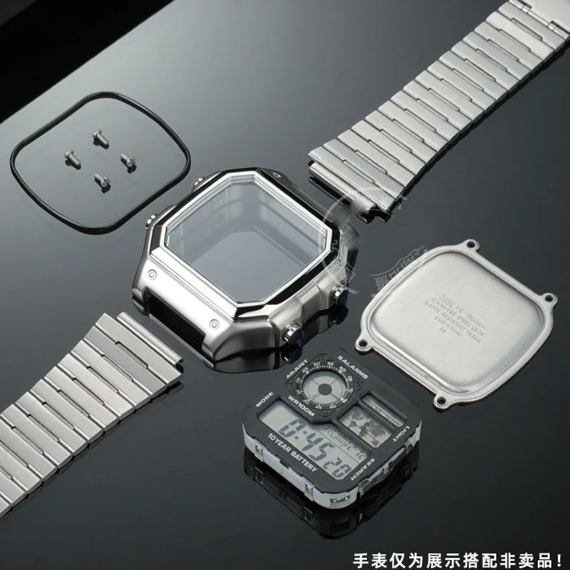Retro small square metal case for Casio AE1200 AE1300 watch modification, stainless steel case modification accessories