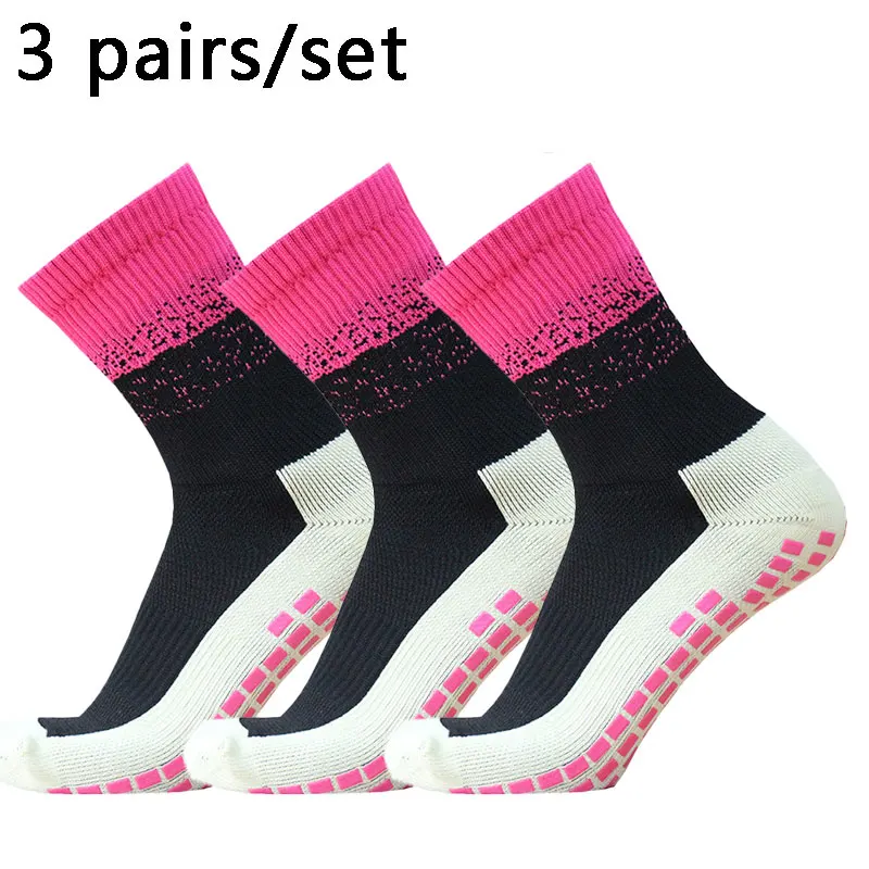 3pairs New Men Women Color Stitching Football Socks Sports Square Silicone Non-slip Grip Soccer Socks calcetines hombre