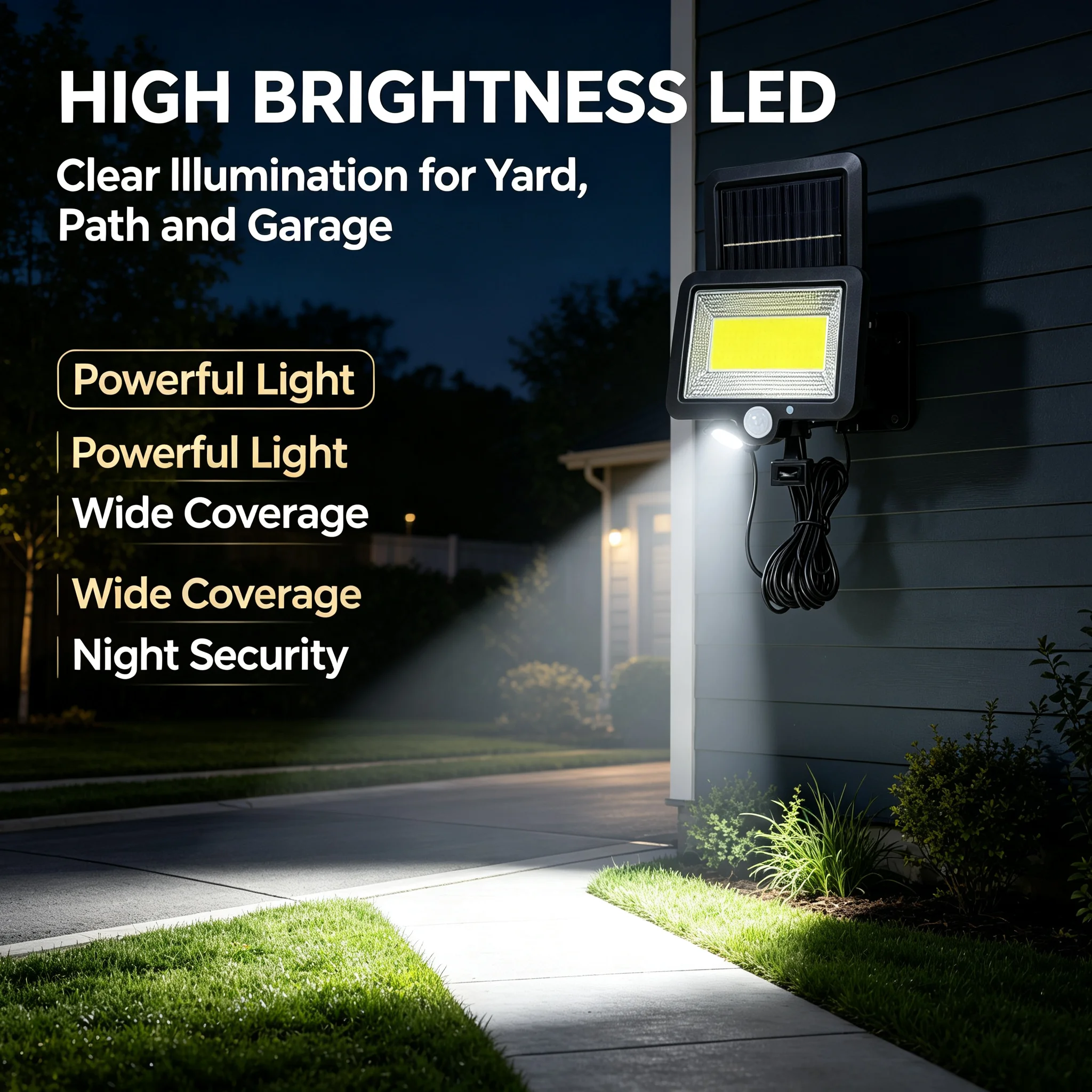 Solar Powered Motion Sensor Flood Light Outdoor Separated Solar Panel LED Security Light Waterproof Wall Lamp for Garden Yard Ga