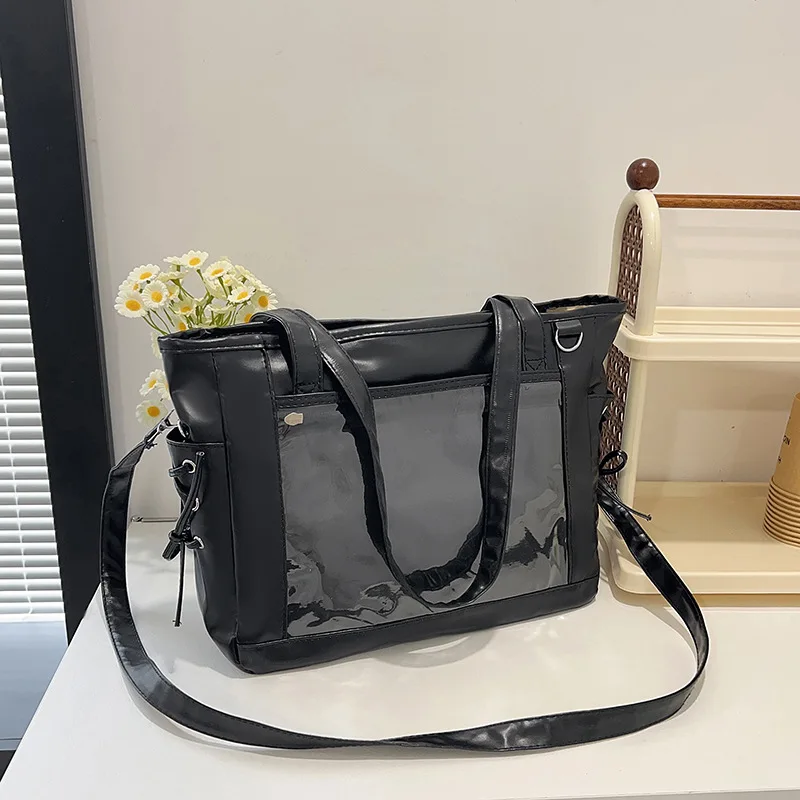 

Cute Shoulder Bag Pu Transparent Diy Korean Fashion Lightweight Women's Handbag Casual Commuting Large Capacity Messenger Bag