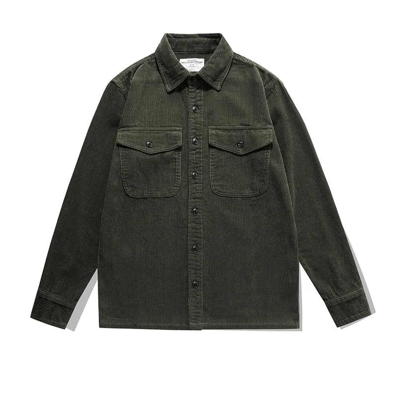 OKONKWO autumn and winter new thick corduroy shirt railway retro solid color long-sleeved engineer shirt