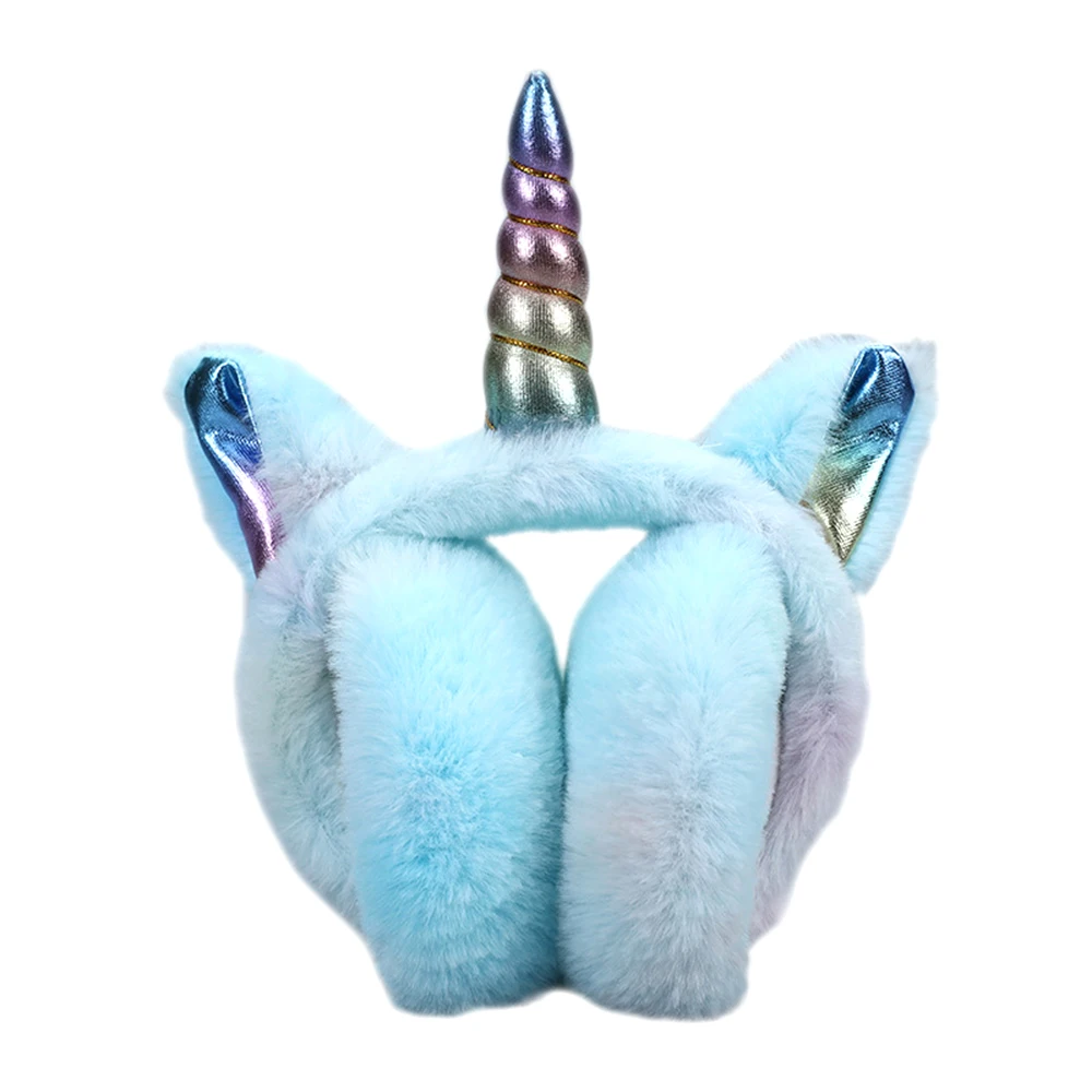 Colorful Unicorn Fluffy Earflap bambini bambini Lovely Cartoon Ears Warmer Cap Soft Plush Headband cuffie in pelliccia cuffie sfumate