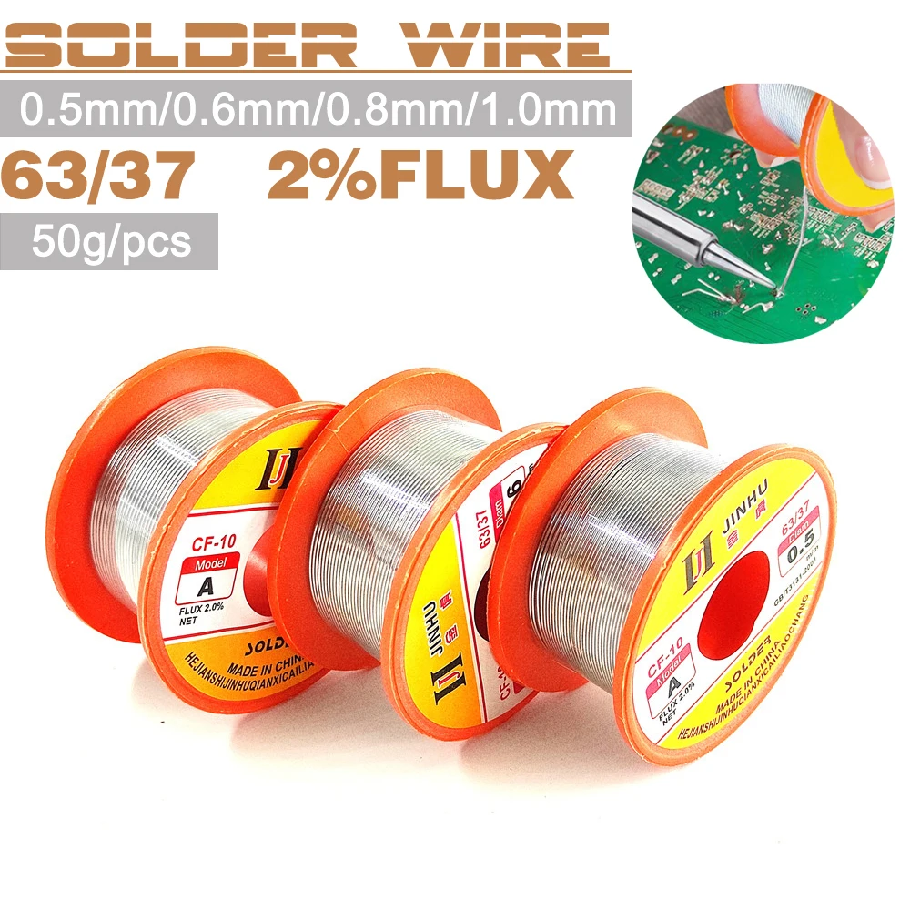 50g/Pcs 63/37 FLUX 2.0% 45FT Tin Wire Melt Desoldering Wires Braid Mechanic Rosin Core Solder Wire Roll