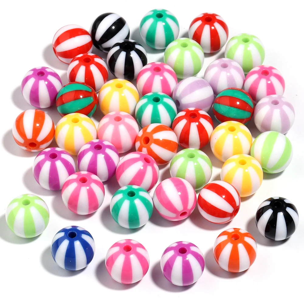 12-20mm Acrylic Large Hole Beads Colorful Stripes Round Loose Spacer Beads for Diy Bracelet Necklace Jewelry Accessories