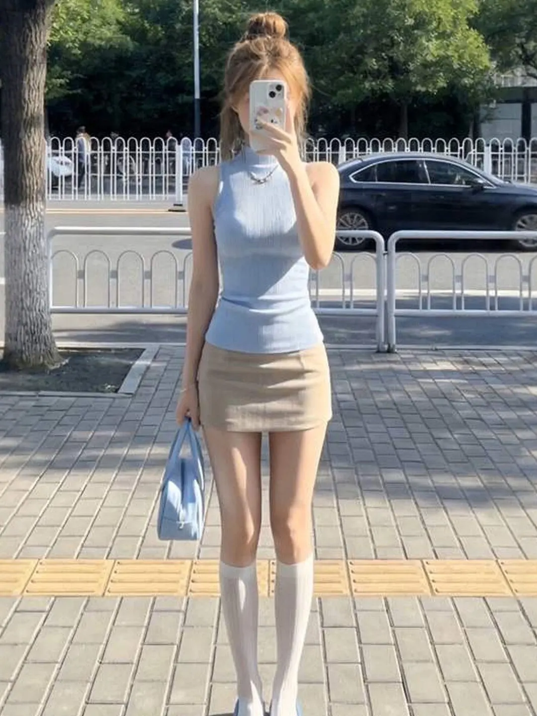 

Unique Small Size Vest Top And Skirt Two Piece Set Summer Comfortable Breathable High Waist Slim Fit Short Sleeve Outfit