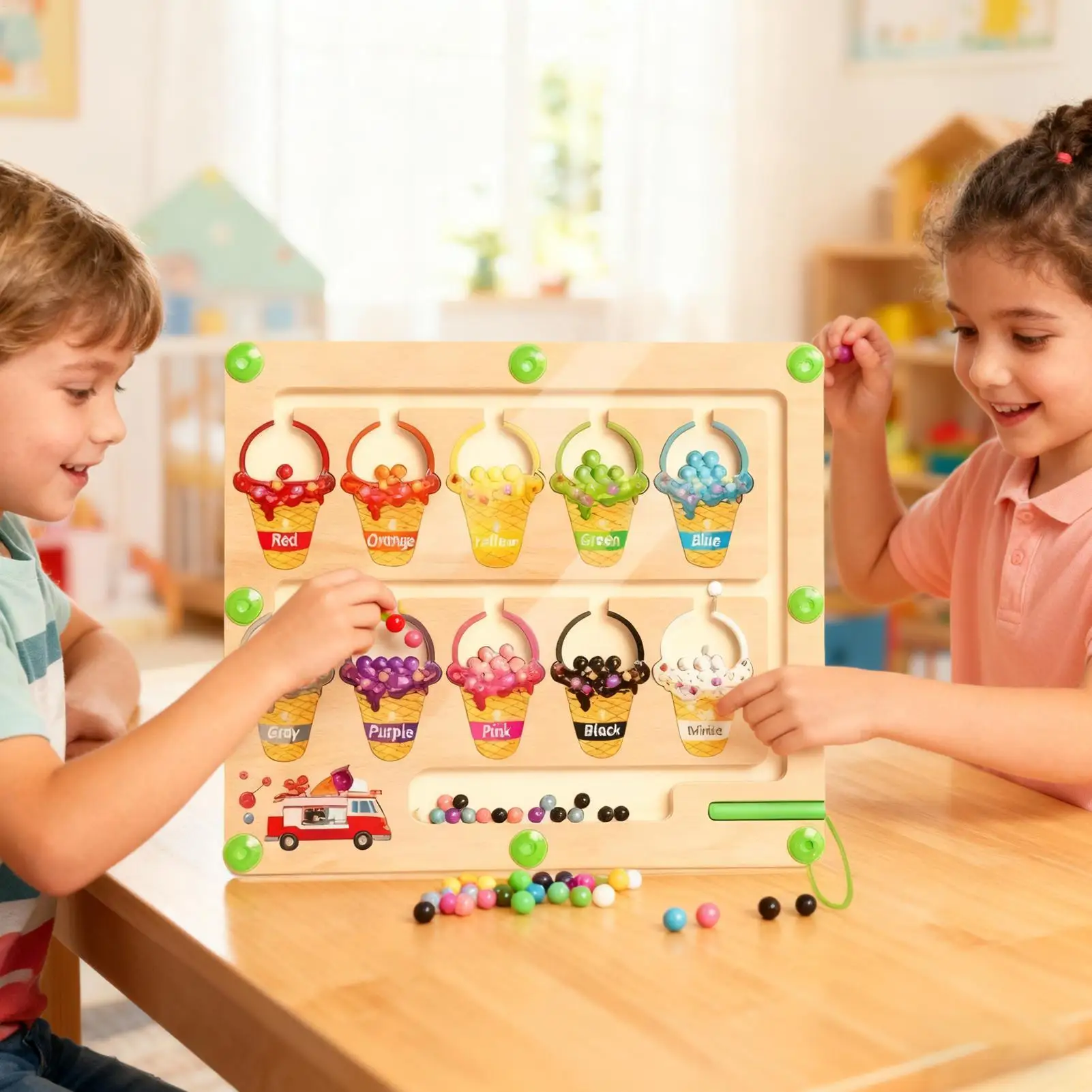 Cor magnética correspondência labirinto brinquedo de madeira ímã bolas quebra-cabeças placa para habilidades motoras finas pré-escolar jardim de infância meninos meninas
