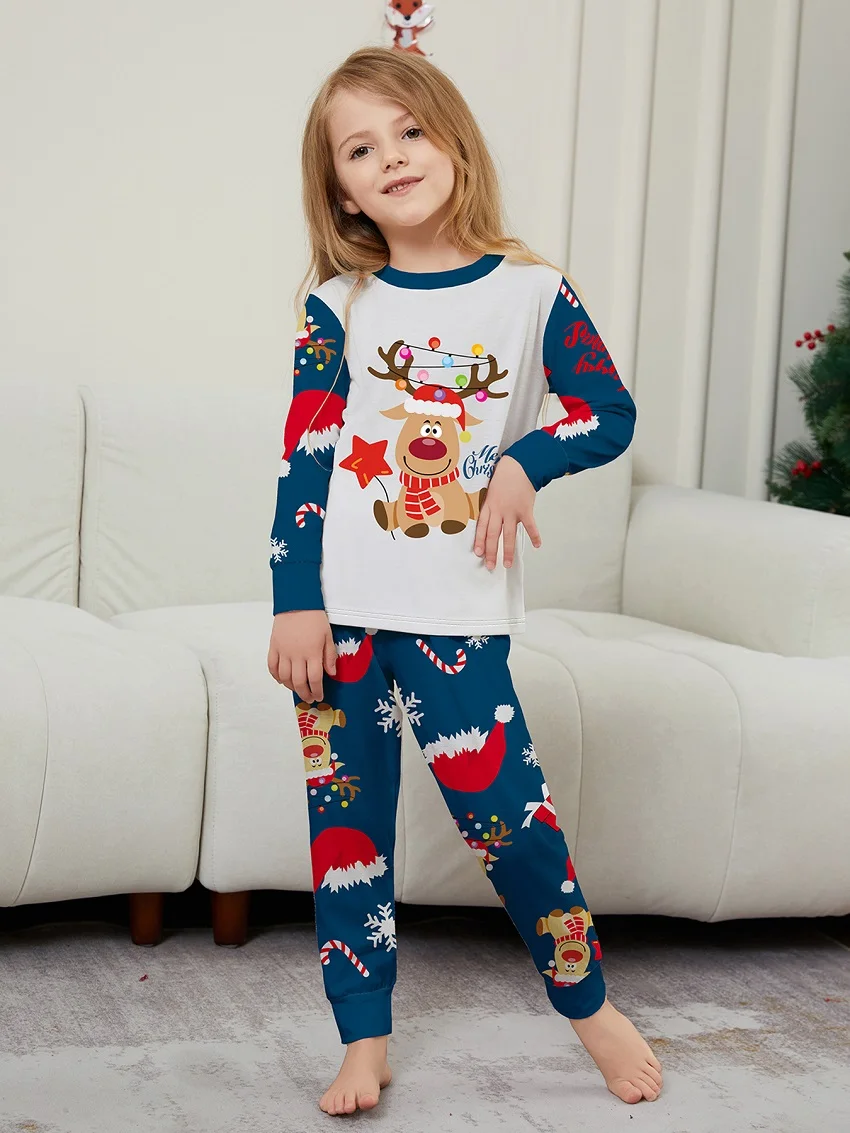 2025 Christmas Family Matching Pajamas Merry Xmas Dear Print Pjs Adult Child Clothes Outfit Set Baby Jumpsuit+Dog Clothes