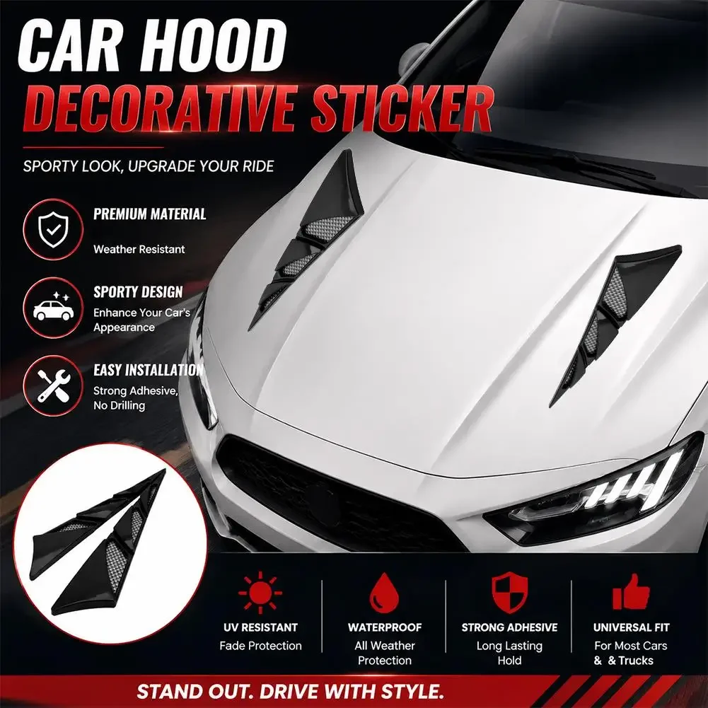 2Pcs Black Cars Auto Vehicle Tuning Air Flow Intake Scoop Bonnet Vent Cover Hood Trim Decoration Exterior Accessories Universal
