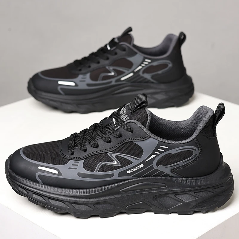 Men's Large Size Mesh Running Sneakers, Low Top Lace Up Thick Sole Fashion Casual Walking Shoes for Big Feet