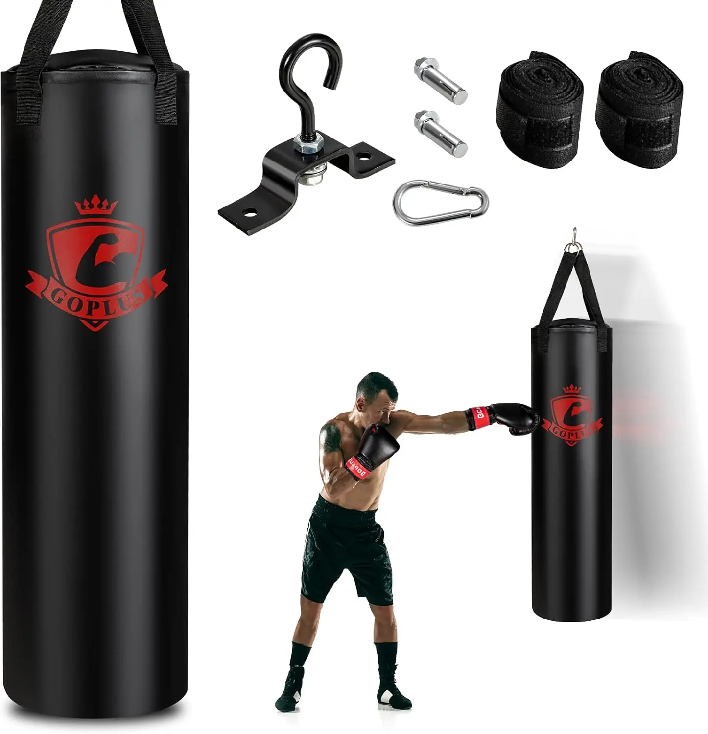 

Punching Bag for Adults, 64LBS Filled Hanging Boxing Bag Set with 12OZ Boxing Gloves & 95” Hand Wraps, Suitable for Home Gym Wor