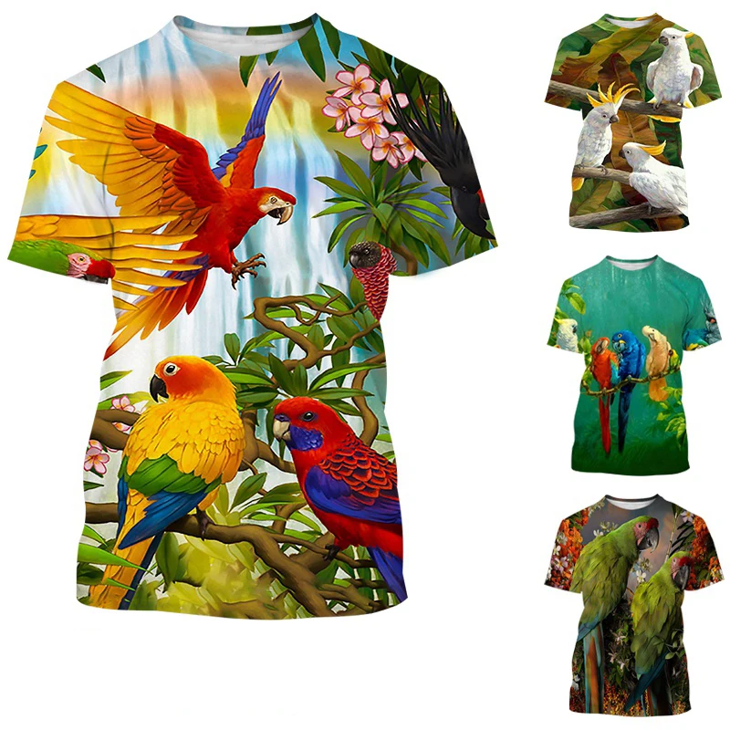 Nova moda 3d-impresso papagaio camiseta masculina e feminina verão casual manga curta em torno do pescoço camisa topo