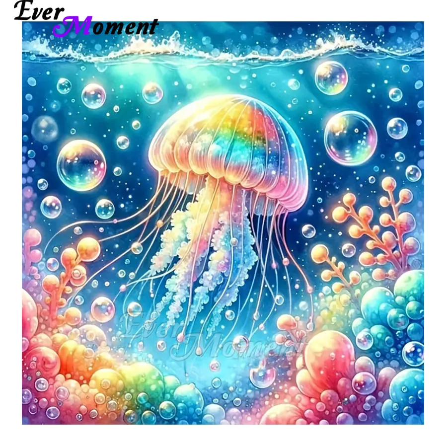 

Sea Animal Diamond Painting Kits Glowing Jellyfish with Bubbles DIY 5D Diamond Coral Art Full Drill Home Wall Decor Gift ASF3088