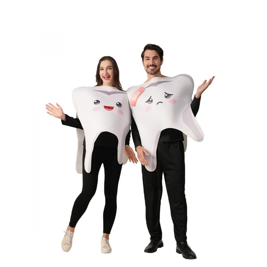 Disfraz de diente de Halloween para adultos, divertido juego de rol, traje de gusano de dientes, actuación Dental, ropa de Dr up puesta en escena