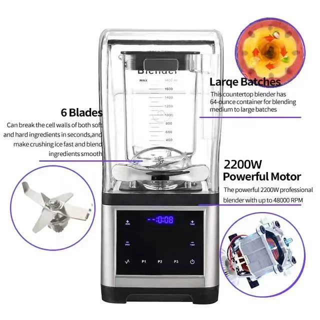 Heavy Duty Commercial Blender with Sound Cover Factory High Quality Power Blender Food Mixer Smoothie machine for milk tea shop