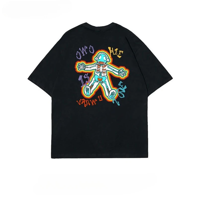 

2025 American Retro Printed Short Sleeved T-shirt Men's and Women's Trendy Brand Loose Top Casual Versatile Casual T-shirt
