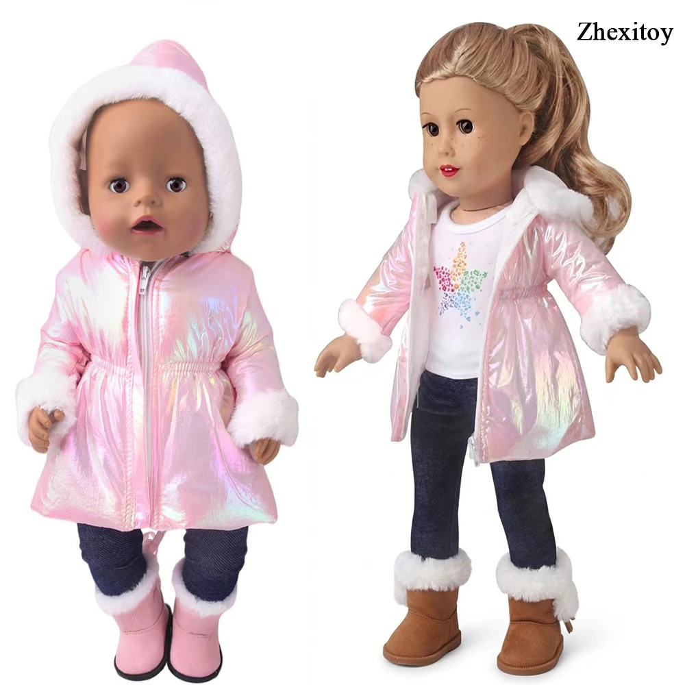Zhexitoy Buty i ubranka dla lalek 17-18 cali, kurtki puchowe i buty śniegowce do aktywności na zewnątrz dla lalek New Baby Born, na prezent świąteczny.