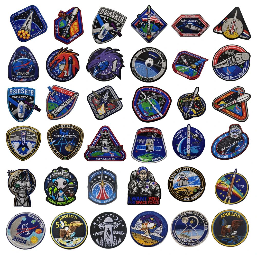 Outdoor Bag Accessories Embroidered Rocket Launch Badge Astronaut Armband Space Force CRS Space Station Hook Jacket Patch