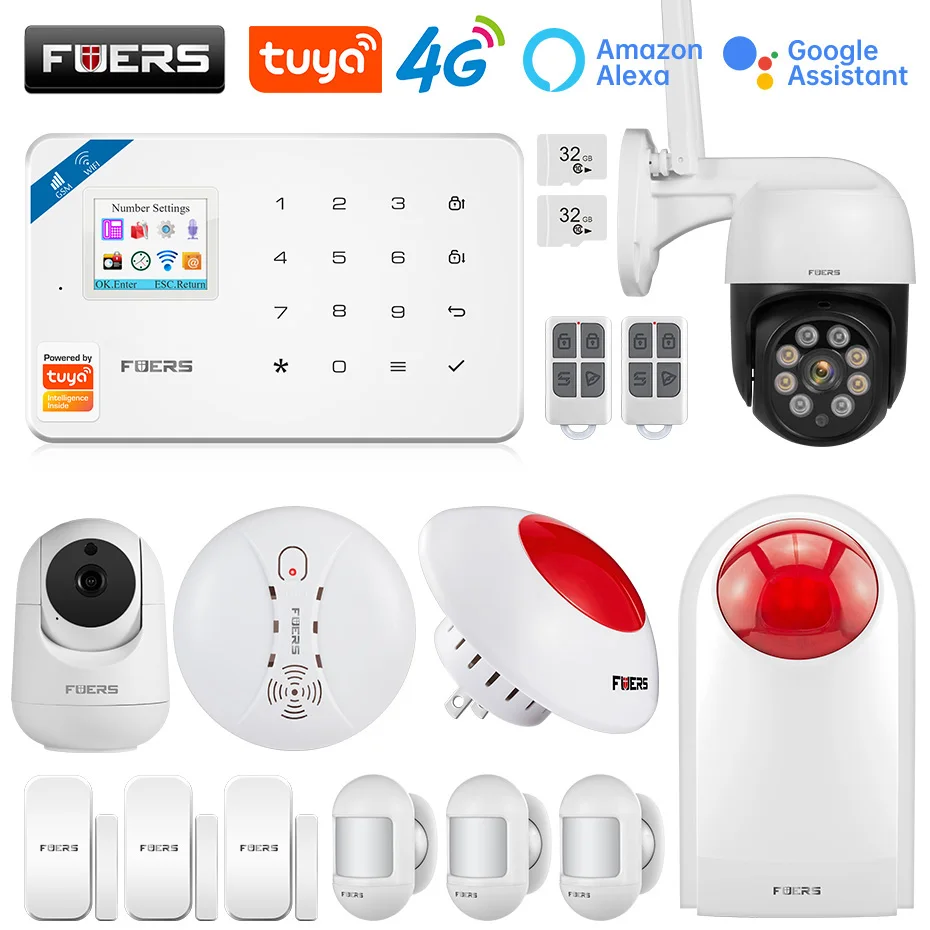 

FUERS W181 GSM WIFI Tuya Smart Home Alarm system Kit 433Mhz Wireless Alarm Security System IP Camera Anti-Pet Motion Sensor