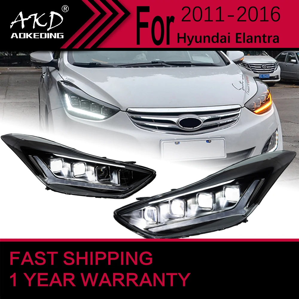 Car Lights for Hyundai Elantra LED Headlight 2011-2016 Head Lamp Drl Projector Lens Automotive Accessories