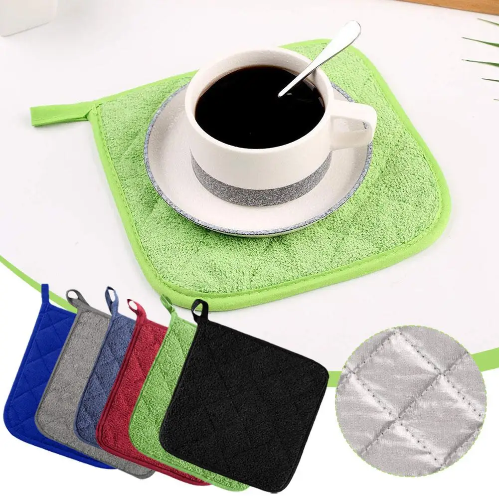 2pcs Thickened Pure Cotton Square Meal Mat Cooking Gloves Microwave Kitchen Baking Potholders Accessories BBQ Coaster Tool A3L6