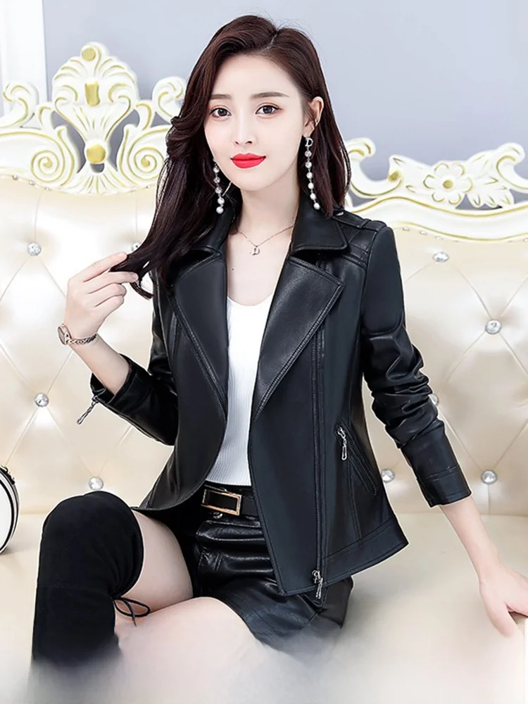 

Haining Genuine Leather Jaet Women's ort Sle 2025 Spring Autumn Korean Version Motorcycle eepskin Jaet plus Size Sl...