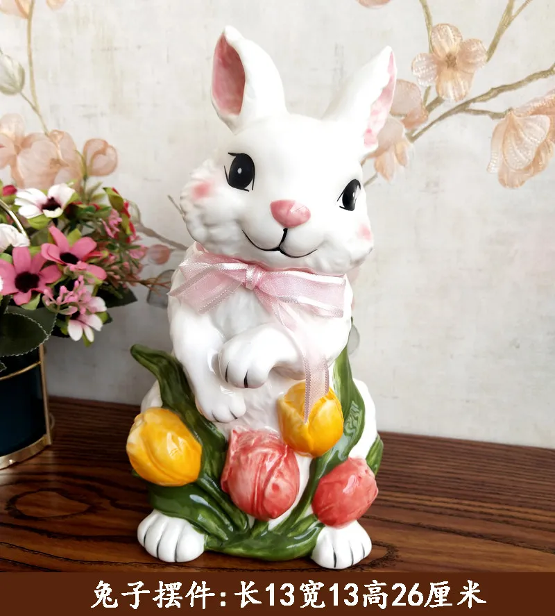Blue porcelain cute rabbit ornament ornament European light luxury home personality cute holiday gift