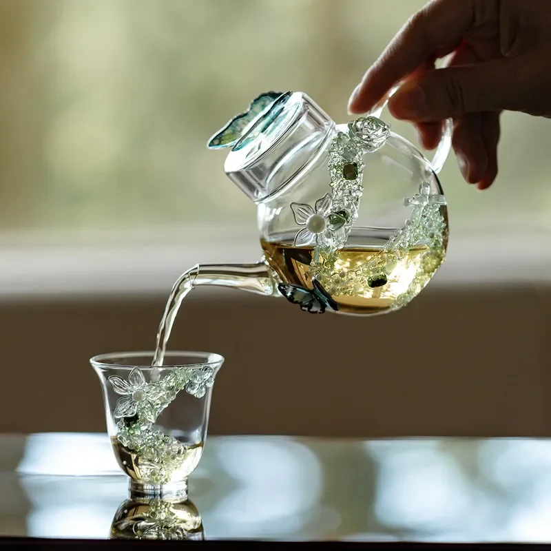 Chunri Story Handmade Glass Teapot High Borosilicate Heat Resistant Brewing Pot Original Design Tea Set for Home Office Use